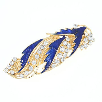 Leaf Enamel Barrette with Rhinestones